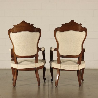 Pair of Louis Philippe Armchairs, Walnut, Italy 19th Century