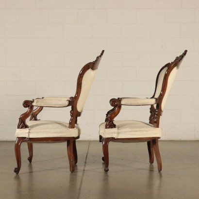 Pair of Louis Philippe Armchairs, Walnut, Italy 19th Century