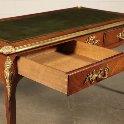 Louis XV Writing Desk, Walnut Veneer and Bronze, Italy 20th Century