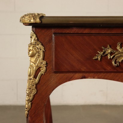 Louis XV Writing Desk, Walnut Veneer and Bronze, Italy 20th Century