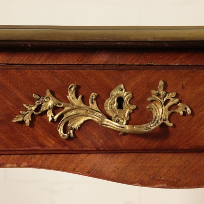 Louis XV Writing Desk, Walnut Veneer and Bronze, Italy 20th Century