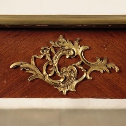 Louis XV Writing Desk, Walnut Veneer and Bronze, Italy 20th Century