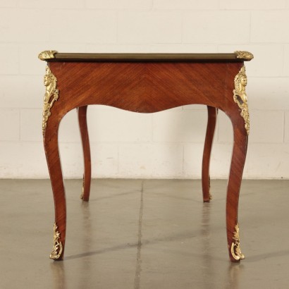 Louis XV Writing Desk, Walnut Veneer and Bronze, Italy 20th Century