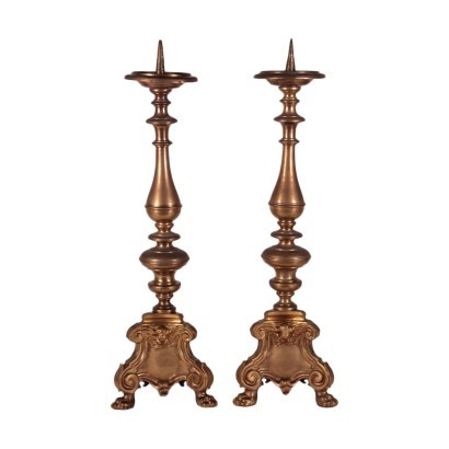 Pair of Torch-Holders, Gilded Bronze, Italy, 19th Century