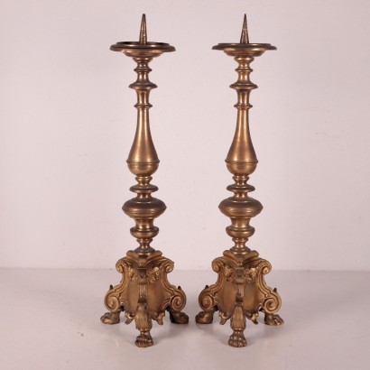 Pair of Torch-Holders, Gilded Bronze, Italy, 19th Century