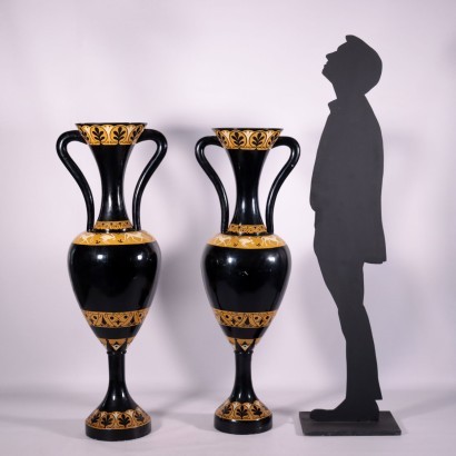 Pair of big Amphoras, Lacquered Wood, Italy 20th Century