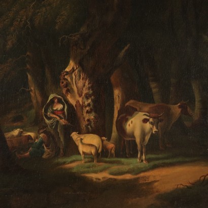 Paysage avec Bergers et des Boeufs Huile sur Toile 1842