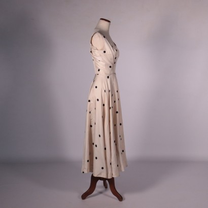 Vintage Cocktail Dress with Polka Dots, Silk, Italy 1950s-1960s