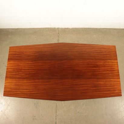 Table, Mahogany Veneer Brass and Metallic Enamelled, Italy 1960s