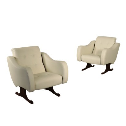 Armchairs, Rosewood Foam Brass and Leatherette, Italy 1960s