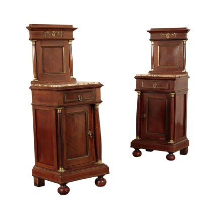 Pair of Empire Style Bedside Tables Mahogany Marble 20th Century