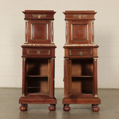 Pair of Empire Style Bedside Tables Mahogany Marble 20th Century