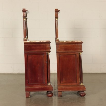 Pair of Empire Style Bedside Tables Mahogany Marble 20th Century