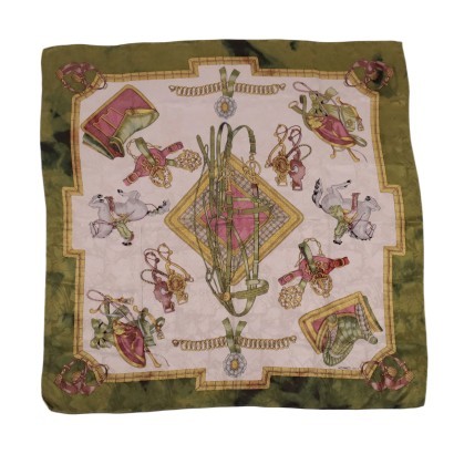 Vintage Hermes Scarf with Reins and Saddles Silk Italy