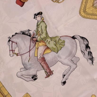 Vintage Hermes Scarf with Reins and Saddles Silk Italy
