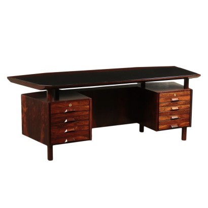 Desk, Jacaranda Veneer and Leather, Italy 1960s Italian Prodution