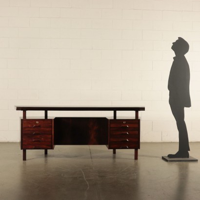 Desk, Jacaranda Veneer and Leather, Italy 1960s Italian Prodution