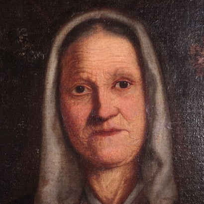 Portrait d'une Vielle Femme Huile sur Toile Ecol Lombarde Italie '800