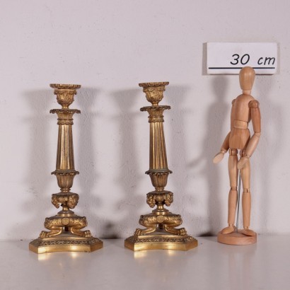 Pair of Candlesticks Bronze Italy 19th Century