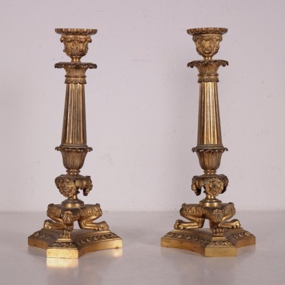 Pair of Candlesticks Bronze Italy 19th Century