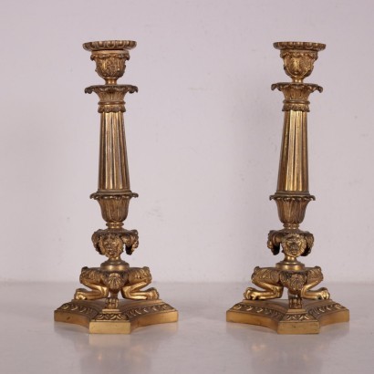 Pair of Candlesticks Bronze Italy 19th Century