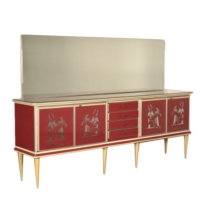 Meuble Buffet avec Miroir Bois Aluminium Italie Années 50-60