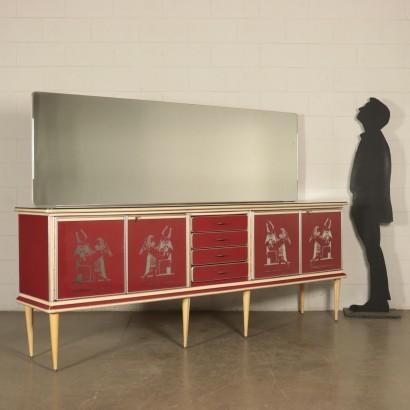 Meuble Buffet avec Miroir Bois Aluminium Italie Années 50-60