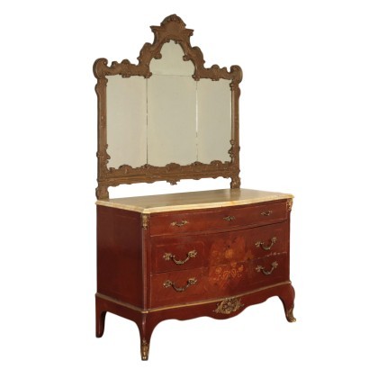 Rococo Revival Chest of Drawers With Mirror Mahogany Italy 20th Centur