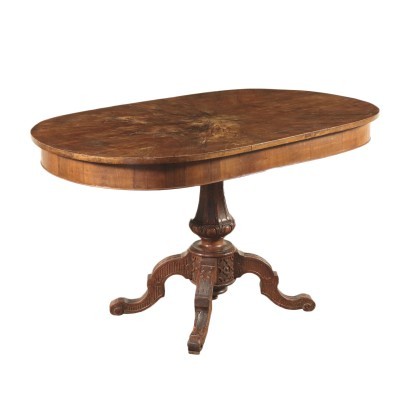 Big Oval Table Walnut and Walnut Veneer Italy 19th Century