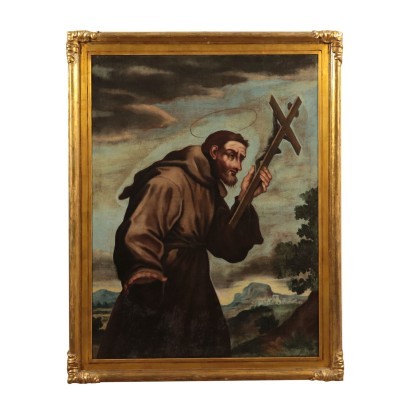 Saint Francis Oil on Canvas Center-Italian School 18th Century