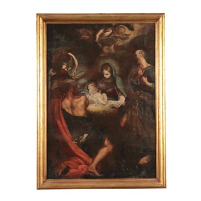 Adoration of Shepherds Oil on Canvas Center of Itay 17th Century