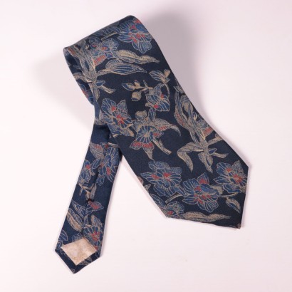 Cravate Yves Saint Laurent Pure Soie bleue avec Fleurs