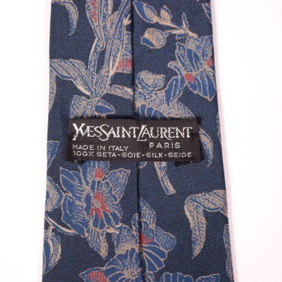 Cravate Yves Saint Laurent Pure Soie bleue avec Fleurs