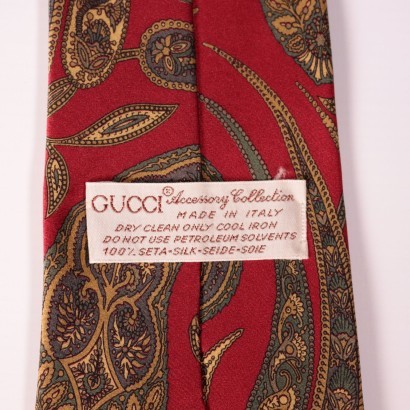 Vintage Gucci Red Tie with Cachemire Drawings Silk Italy1980s