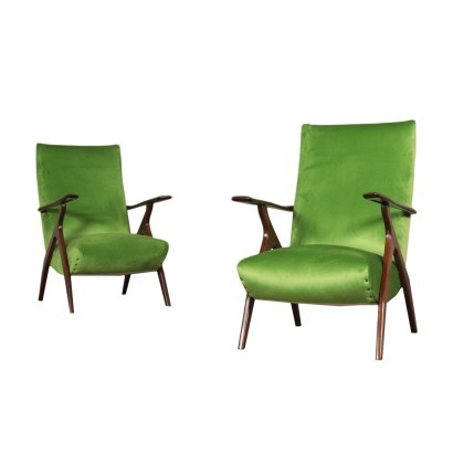 Armchairs, Beech Foam and Velvet, Italy 1950s Italian Prodution