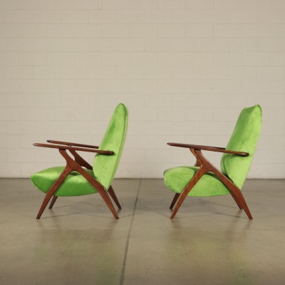 Armchairs, Beech Foam and Velvet, Italy 1950s Italian Prodution