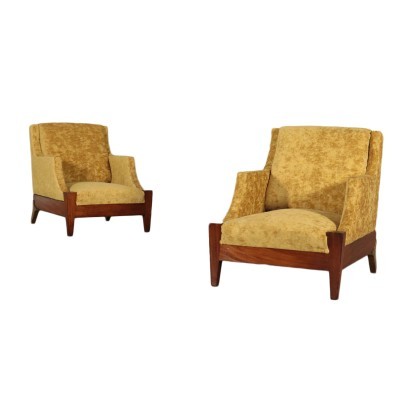 Armchairs, Foam Velvet Wood and Brass, Italy 1930s-1940s