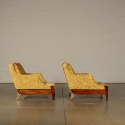 Armchairs, Foam Velvet Wood and Brass, Italy 1930s-1940s