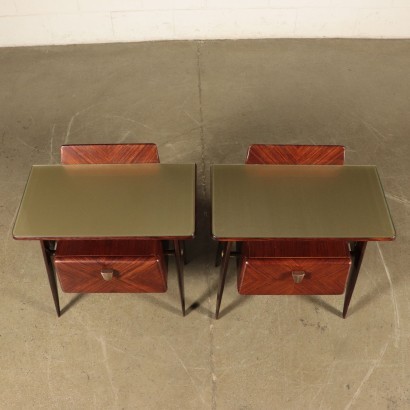 Bedside Tables, Ebonized Beech Back-Treated Glass, Italy 1950s-1950s
