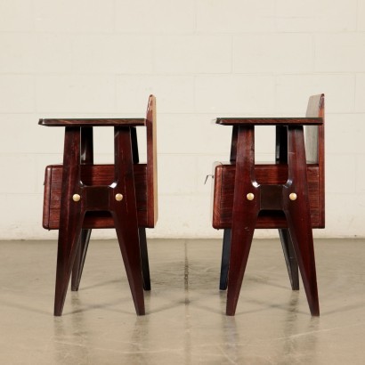 Bedside Tables, Ebonized Beech Back-Treated Glass, Italy 1950s-1950s