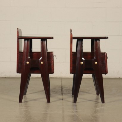 Bedside Tables, Ebonized Beech Back-Treated Glass, Italy 1950s-1950s