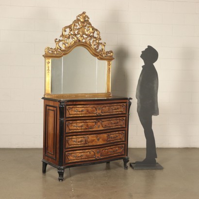 Chest Of Drawers With Mirror Baroque Burr Walnut Italy Early '900s