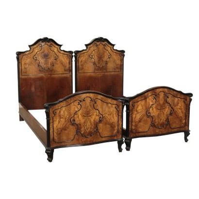 Bed Barocchetto Burr Walnut Italy Early 20th Century