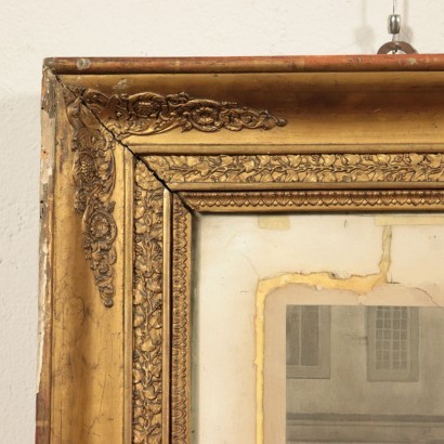 Restoration Style Frame with Printing Oil Gilding Italy 19th Century