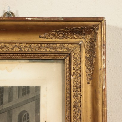 Restoration Style Frame with Printing Oil Gilding Italy 19th Century