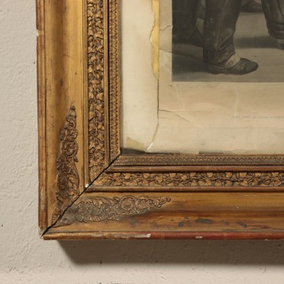 Restoration Style Frame with Printing Oil Gilding Italy 19th Century