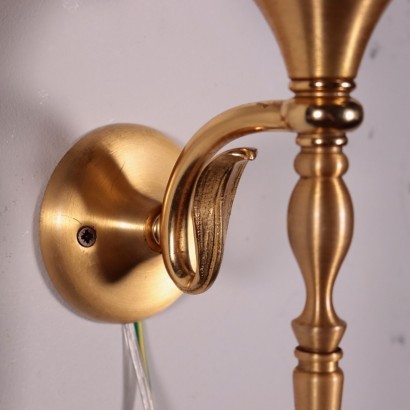 Pair Of Sconces Brass Decorated Glass Italy 1950s