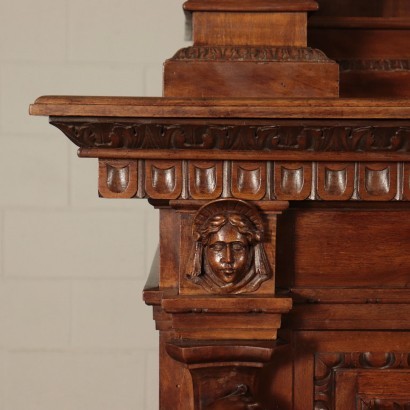 Neo-Renaissance Two-Bodies Cupboard, Walnut, Italy 20th Century