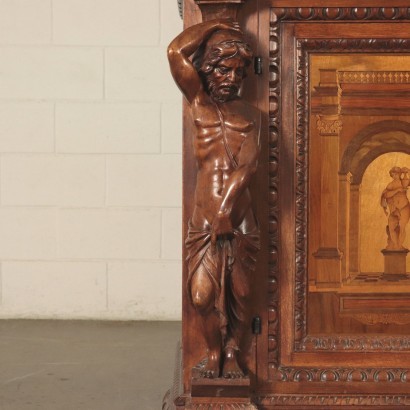 Neo-Renaissance Two-Bodies Cupboard, Walnut, Italy 20th Century