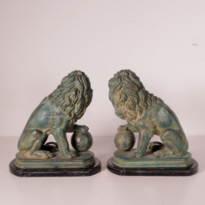 Pair Of Lions Bronze Marble Italy Mid '900